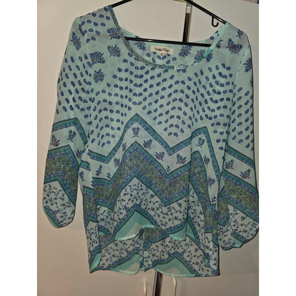 Women's Wishful Park M Light Blue Multi-Color Paisley Blouse